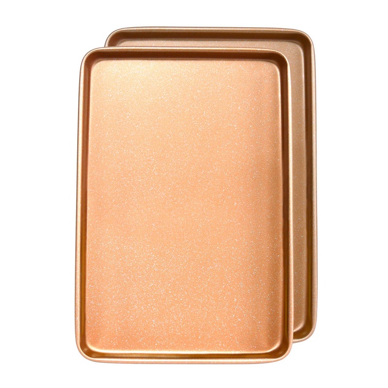 casaWare 2pc Ultimate Commercial Weight 15 x 10 x 1-Inch Cookie Sheet Set (Rose Gold Granite) - Image 2